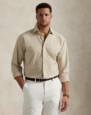  125 Polo Ralph Lauren Men's Gingham Stretch Poplin Shirt, Khaki, Small