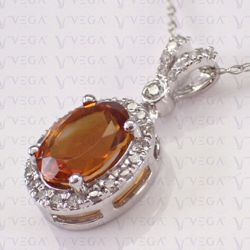 4.89ct Oval Cut Natural Citrine & Diamond Solid 14K White Gold Pendant No Chain - Picture 3 of 10