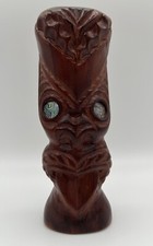 MAORI Hand Carved Ancestral Mask Kauri Wood Totem w Abalone Eyes 7 New Zealand