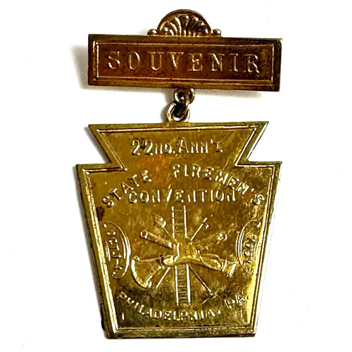 22nd Annual State Firemen's Convention PHILADLEPHIA PA 1901 Souvenir Medal 2"