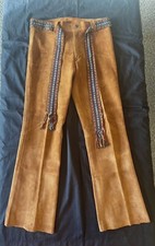 Vintage 1960's-70's Hippie Suede Leather Bell Bottoms w/ Belt