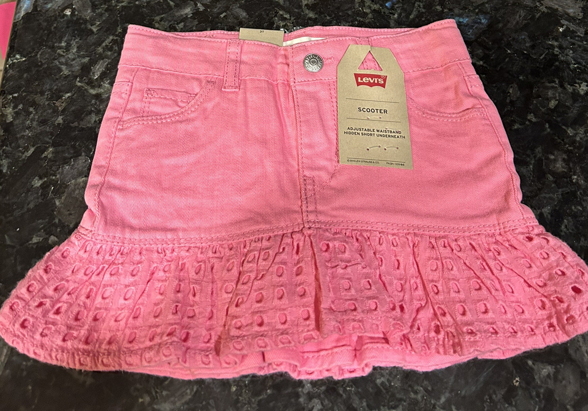 Levis Toddler Girls Pink Denim Ruffle Skort Scooter Skirt Shorts