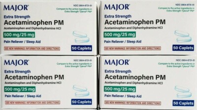 Major Acetaminophen PM 500mg 50ct-4 Pack (200 Tablets)-Exp Date-12-2026