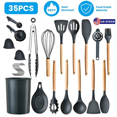 35pc Kitchen Utensils Set Heat Resistant Food Grade Silicone Cooking Accessories