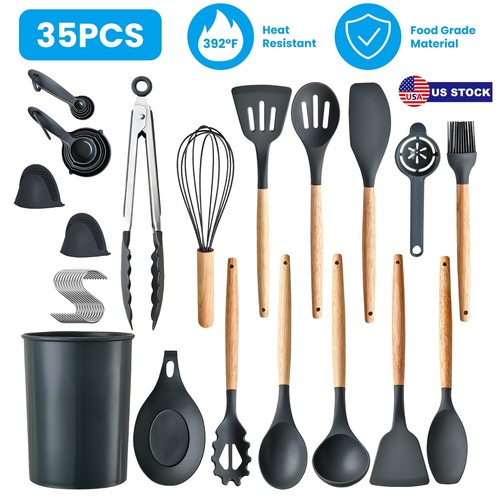 Cooking Accessory 35pc Kitchen Utensils Set Heat Resistant Food Grade Silicone Cooking ...