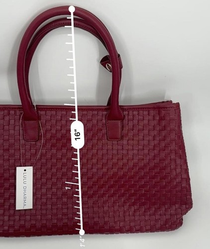 Bolso de Mano Grande LULU DHARMA Cuero Borgoña Tejido Nuevo con Etiquetas - Imagen 4 de 10