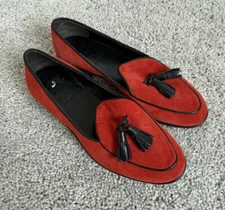 RA MAD RKE Loafers EU 36.5 SZ 6.5 Orange Red Tassel Flats Almond Toe Suede