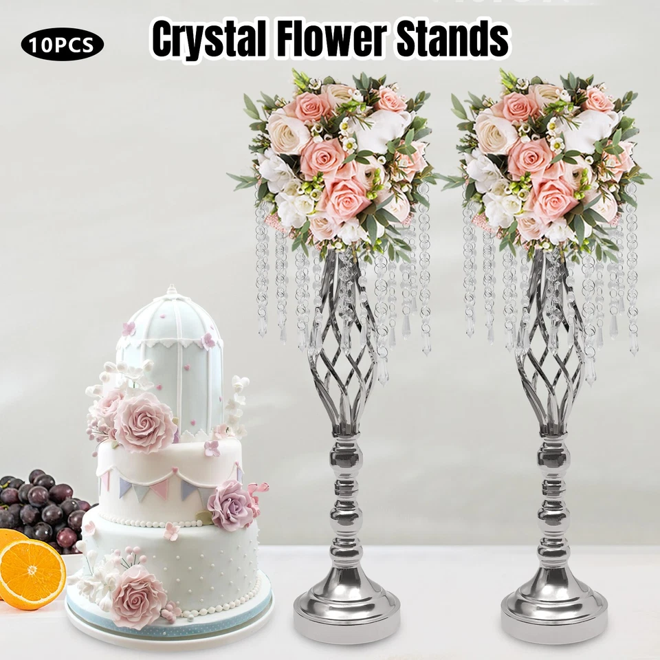 10PCS Crystal Stands Wedding Table Centerpieces Flower Racks 21.7inch Tall New - Image 2 of 4