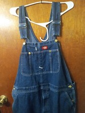 Dickies Bib Overalls Mens 42x30 Blue Relaxed Fit Denim Overalls Workwear. EUC.