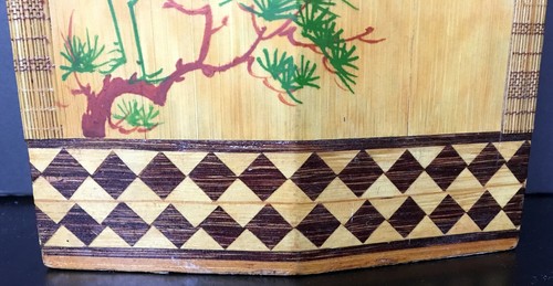 Vintage chinesisches Sechseck Bambus Tee Caddy mit Kranen handbemalt - Bild 3 von 12