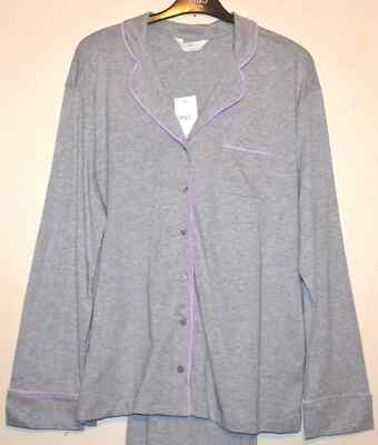 DAMEN M&S COOLER KOMFORT BAUMWOLL-MODAL-MISCHUNG PYJAMA GRÖSSE SMALL 8-10 GRAU NEU