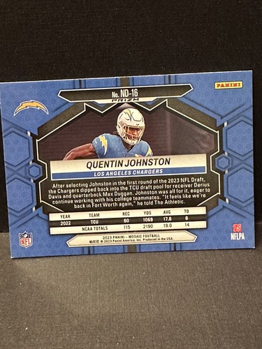 2023 Panini Mosaic QUENTIN JOHNSTON RC #ND-16 Green Mosaic Prism NFL Debut - Picture 2 of 2