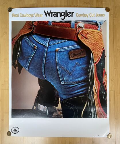 WRANGLER JEANS 1989 Vintage Ad Poster Real Cowboys Butt Rodeo Association  Butt 2 | eBay