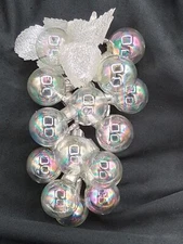 BLOWN GLASS GRAPE CLUSTER CLEAR IRIDESCENT FRUIT VINTAGE STEIGER'S ORIGINAL BOX