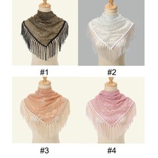 Sequins Triangle Scarf Glitter Tassel Lace Shawls Lady Wraps Wedding Party Shawl