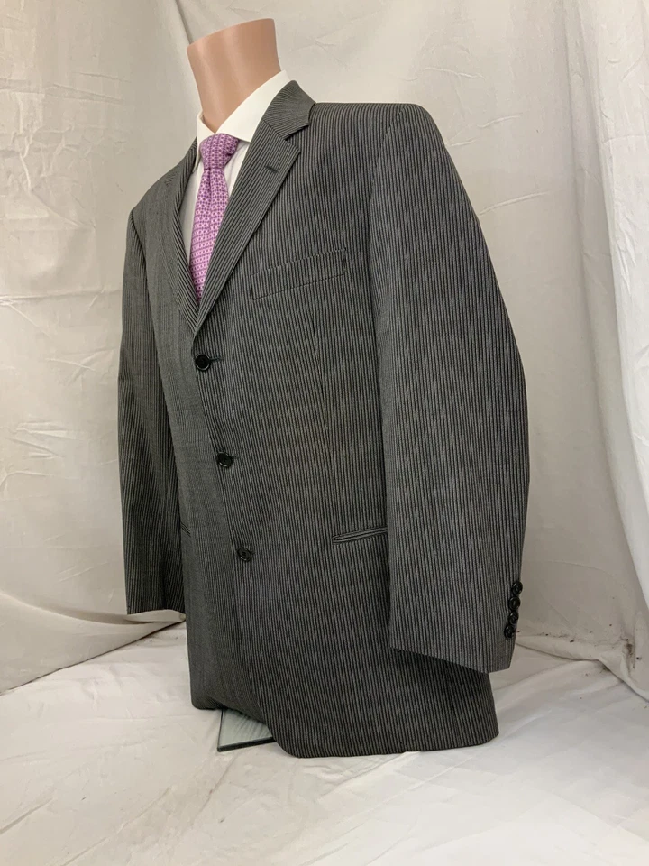 Blazer Hugo Boss 42R 3B NV Gris Rayas Lana Nylon Hecho en EE. UU. YGI P2-470 Foto 4 de 4