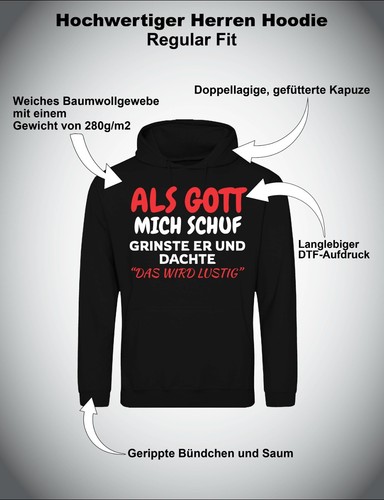 Herren Hoodie ALS GOTT MICH SCHUF Lustig Spruch Fun-Print Pullover Geschenk - Bild 3 von 12