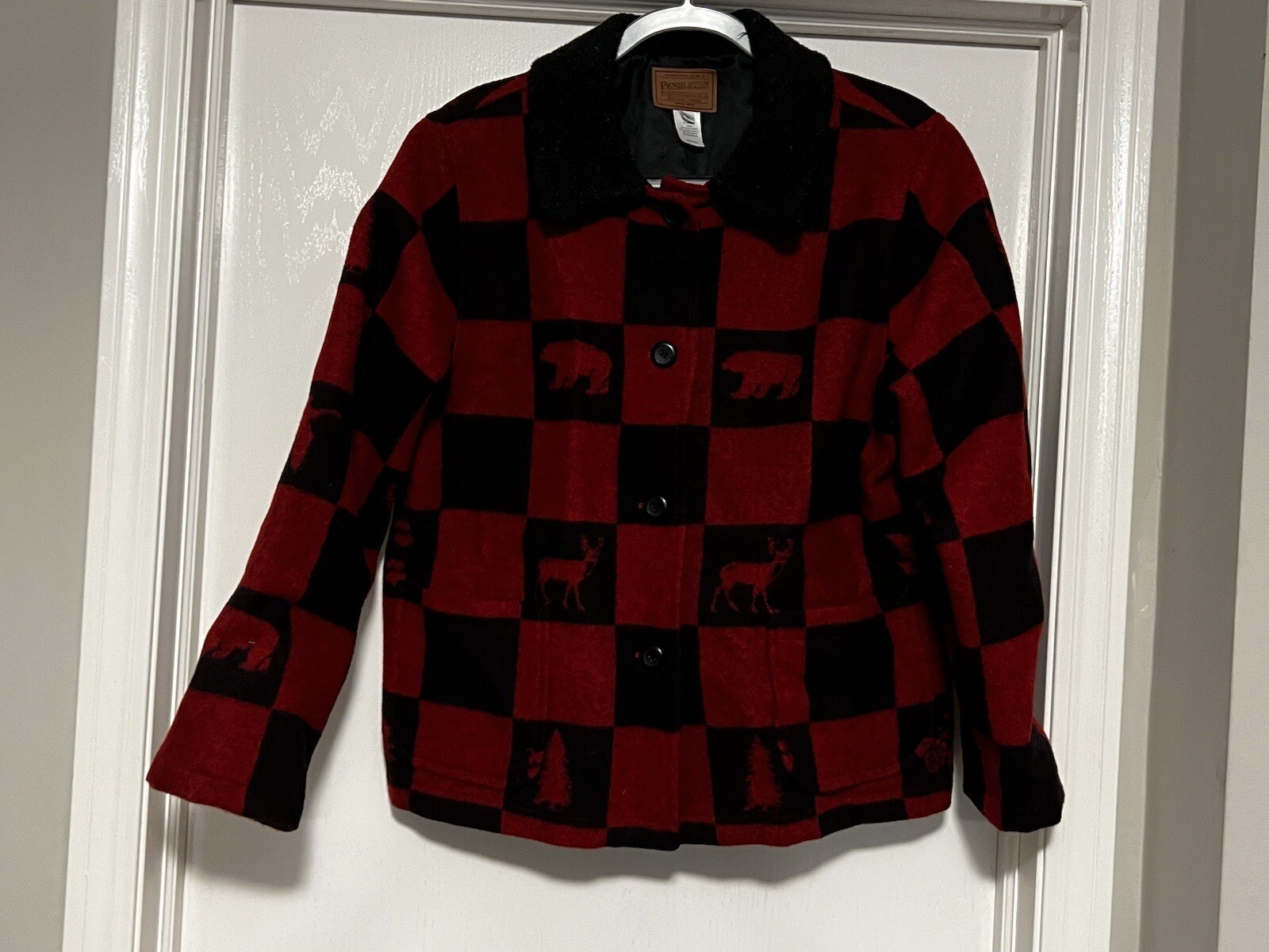Pendleton Wool Jacket Red & Black Checkered Large - image 5