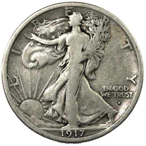 1917-S Obverse San Francisco Walking Liberty Silver Half Dollar 50C Fine FN F+