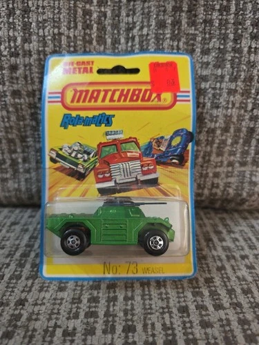Matchbox Lesney Rolamatics 1973 Weasel Green, On Blistercard