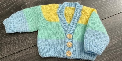 handgestrickt 12 Zoll kleine Baby Junge Farbblock Strickjacke