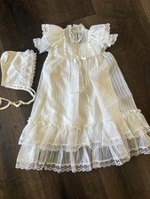 New Vintage Infant Christening Outfit Dress Gown Slip Bonnet Lace 0-6M