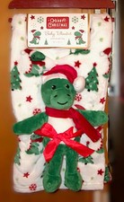 Christmas Baby Blanket with Dinosaur Plush Toy-2 Piece Gift Set