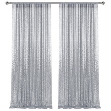 2 PCS Silver Sequin Glitter Fabric Photography Backdrop Curtains 28FT