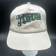 Vintage Toyota Hat Cap Strapback Khaki Mesh Rope Embroidered Racing Trucker
