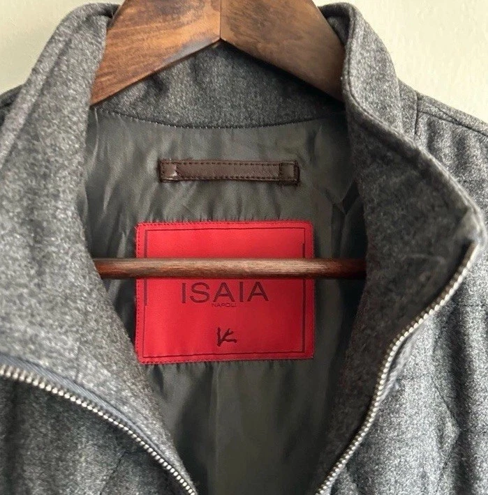 Chaleco de lana de cuero acolchado carbón Isaia EU52 Foto 2 de 4