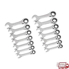 14Pc Stubby Ratcheting Wrench Set SAE Metric Combination Tools Fastener Grip New