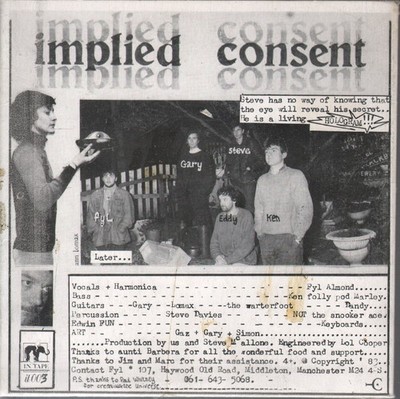 Implied Consent Nobody In Particular 7'' Vinyl UK In Tape 1983 7'' Flecken