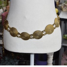 Vintage Gold Tone Medallion Chain Belt Adjustable 40.5" Boho Disco 80s