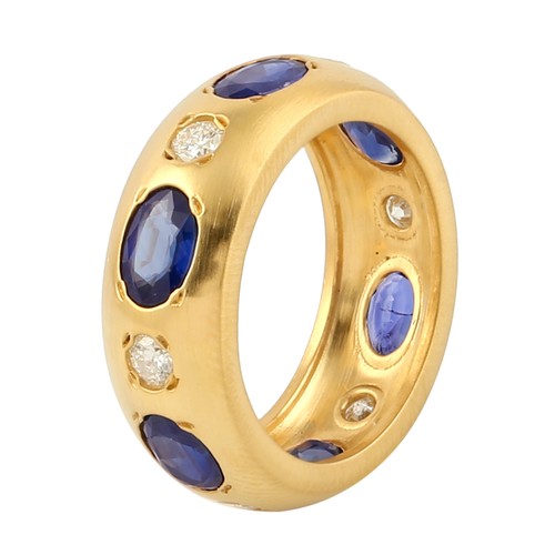 18k Yellow Gold Natural Diamond Oval Sapphire Gemstone Band Ring Wedding Jewelry - Picture 3 of 7