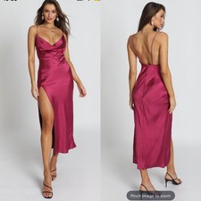 Lioness princess polly pink plunging satin midi dress small open back party