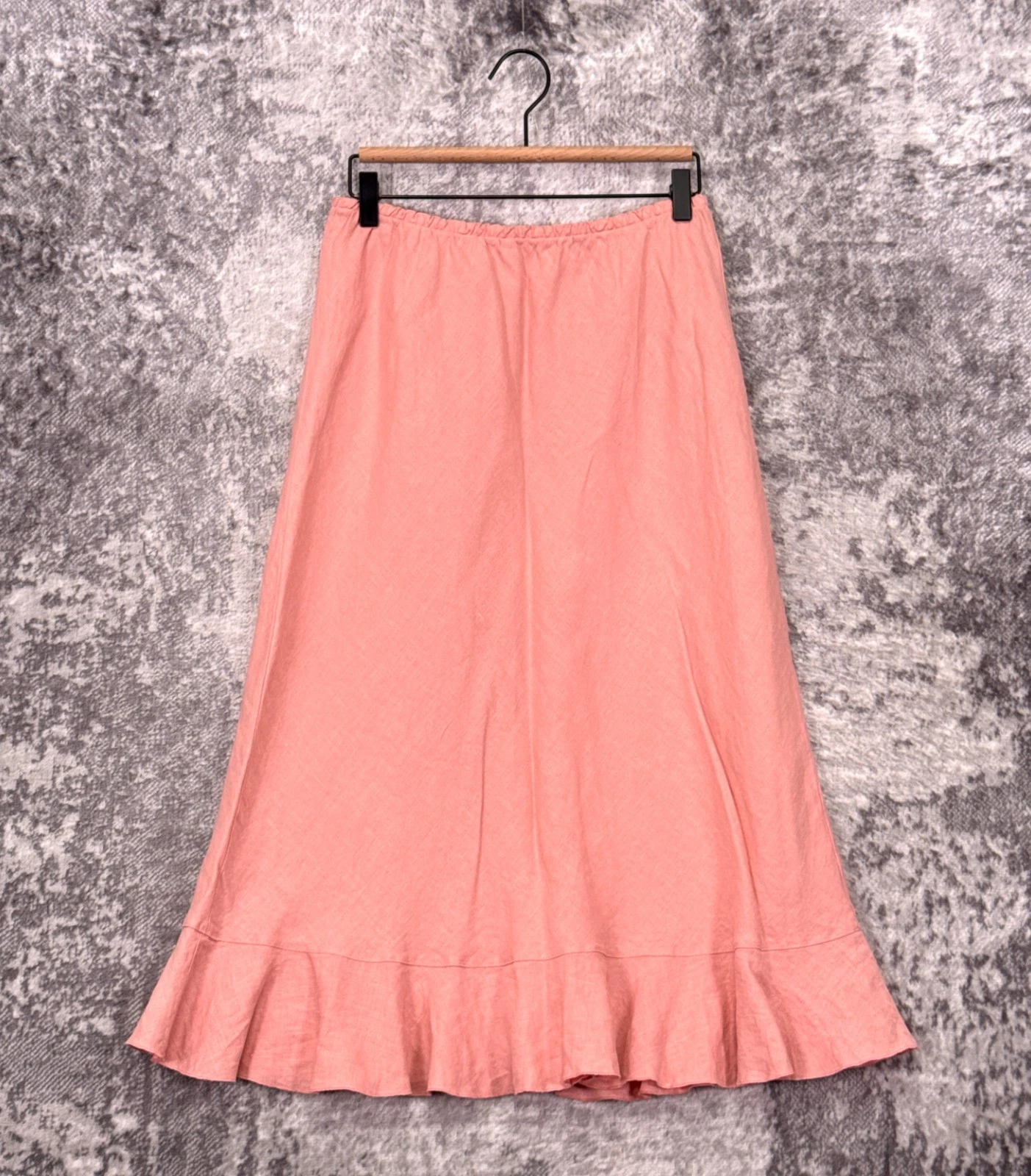 Bryn Walker Midi Skirt Large Womens 100% Linen Pink Stretch Waist