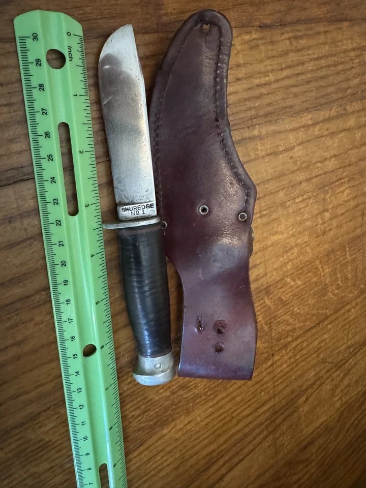 Cuchillo de caza Robeson Shuredge No.1 de colección - mango de cuero apilado - fijo Foto 2 de 4