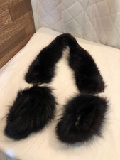 Mink Fur 100 Women's Collar Neck Wrap  Cuffs Set Vintage
