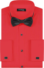 Men'S White Tuxedo Shirt with Wing Collar, French Cuffs Accessories