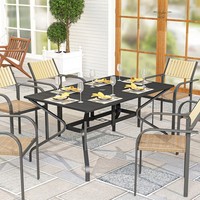 Outsunny Gartentisch Stahl 150X90 Cm Wetterfest Balkontisch Mit Schirmloch