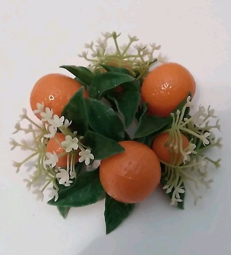 Vintage 2 Small Candle Rings Wreaths Plastic Fruit Oranges & White Blossoms - Picture 6 of 8