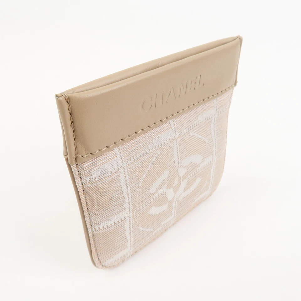 CHANEL New Travel Line Nylon Jacquard Leather Coin Case Greige Auth Used F/S - Image 4 of 4