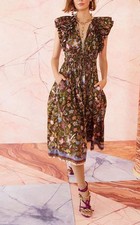 Ulla Johnson Arina Dress Pine Floral Size 4 NWT Green Cotton Midi Ruffle Sleeve