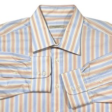 NWOT Burberry London Men's 17 L, Dress Thick Button Collar Shirt White Stripes