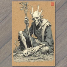 Art Print Forest Skeleton Druid Staff Bones Creepy Nature Fantasy Dark Gothic