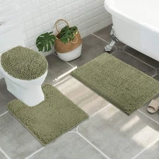 ITSOFT 3pc Non-Slip Shaggy Bathroom Mat Set, Includes 24 x 21 Inches U-Shaped...