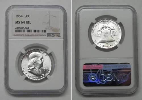 MINT STATE FULL BELL LINES 1954 FRANKLIN HALF DOLLAR * NGC MS 64 FBL