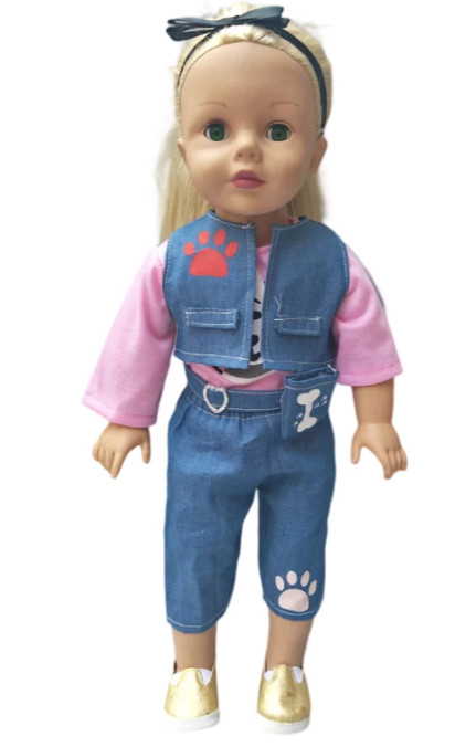Dog Walking Pant Set: Top, Vest, Pants, Dog Belt & Shoes for 18" Doll