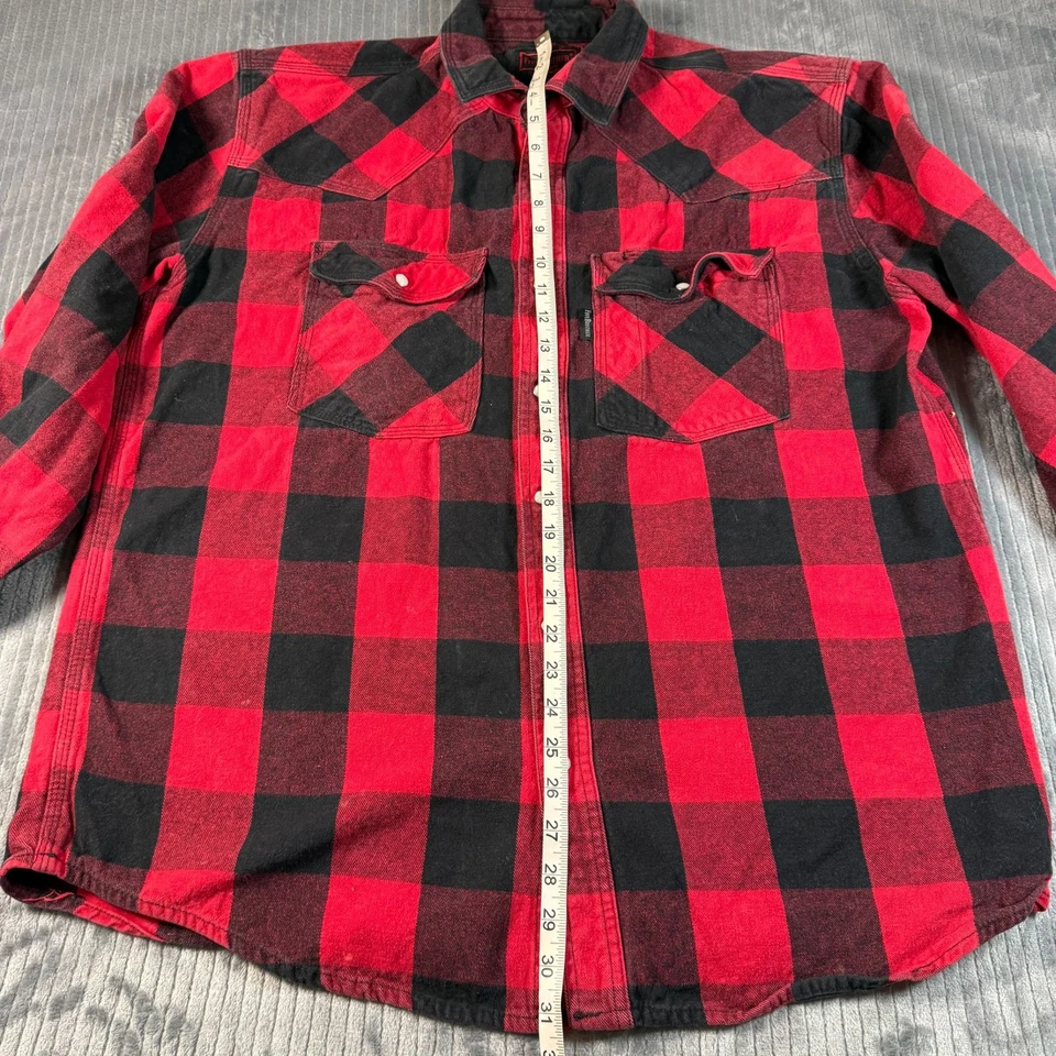 Camisa de franela Five Brother roja negra a cuadros de búfalo XL para hombre perla a presión peso pesado Foto 4 de 4