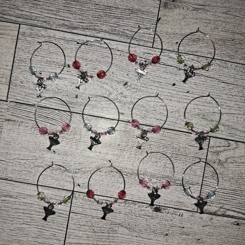 12 Pc Martini Wine Glass Charms Beaded Colorful Dangling Party Marker Identifier - Picture 10 of 11